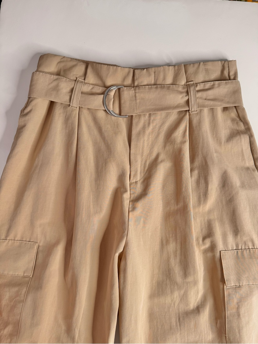 ZARA New With Tag M High Rise Paper Bag Straight Leg Camel Cargo Pants Medium - Picture 14 of 15